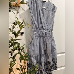 Rachel Zoe Navy & White Striped Tie-Waist Dress with Embroidered Hem